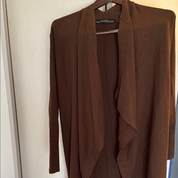 Allsaints wool/ cashmere Brown Open Front Cardigan Sweater sz 0 - Picture 2 of 7